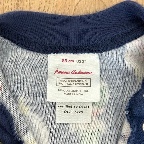Hanna Andersson Navy Holiday Print Kids Footie Size 80 2T - Picture 2 of 3